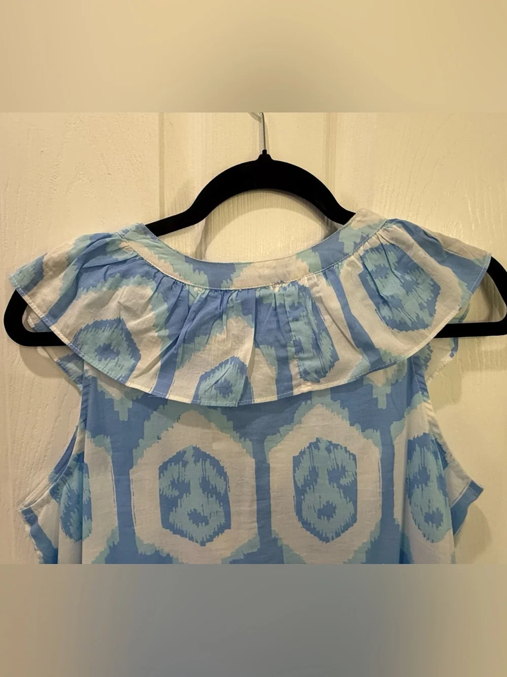 NWT Mud Pie Tanya Maxi Dress Small Blue White Floral Ikat Ruffle Tiered